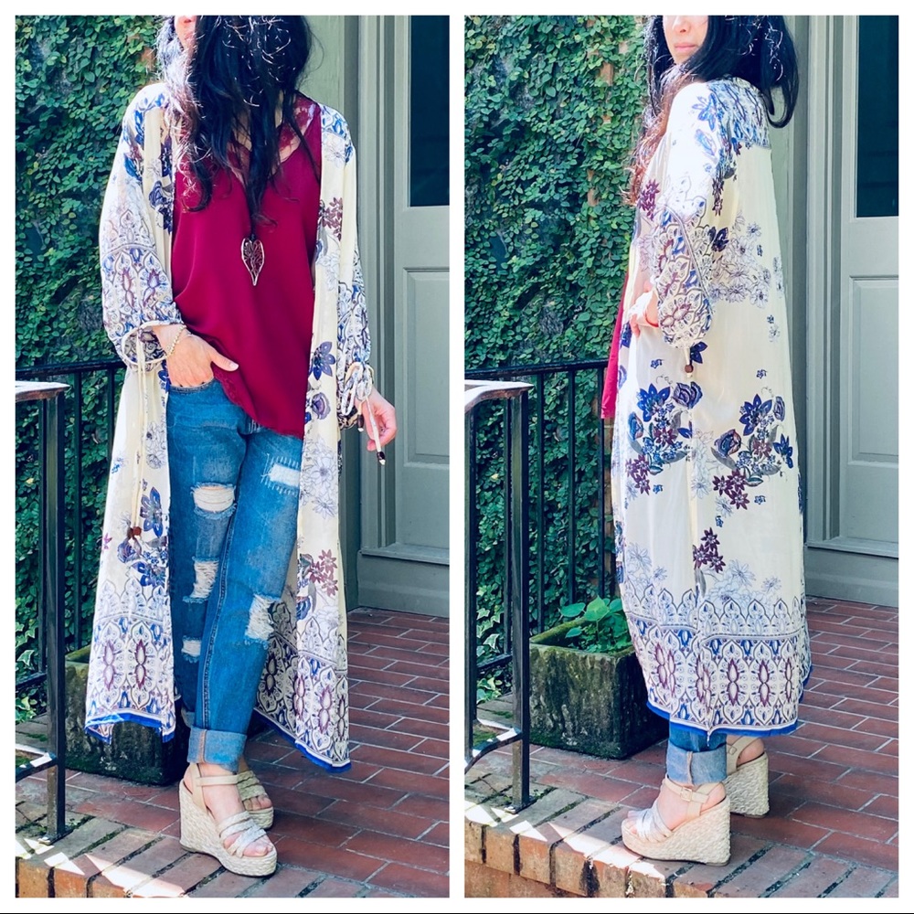 GORGEOUS LONG FLORAL PRINT KIMONO - Picture 5 of 10